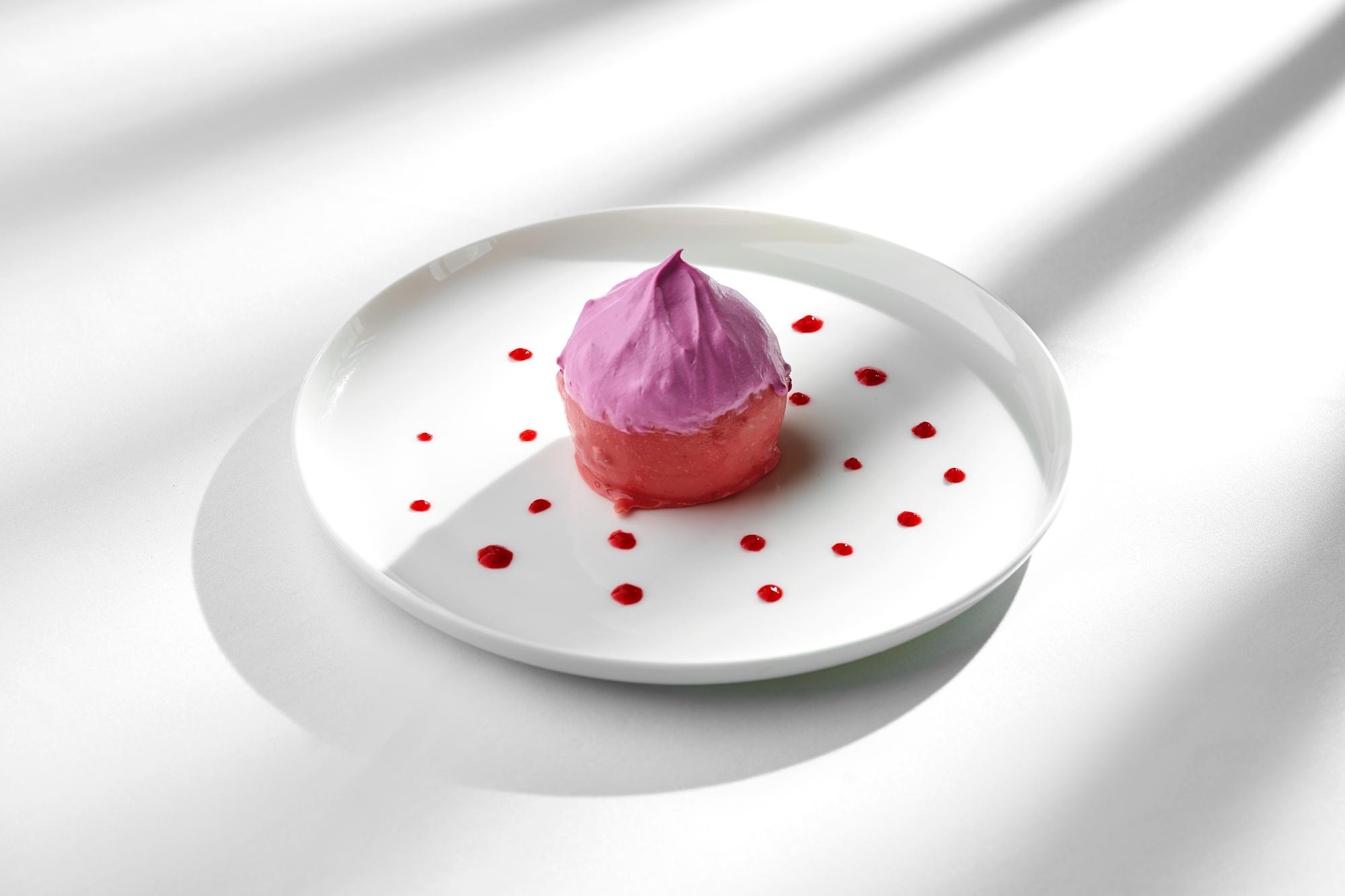 Close-up of plated modern dessert